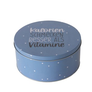 Blaue Boltze Vorratsdose für Kekse mit Spruch, Ø 20cm, ideal zur Weihnachtsdekoration.