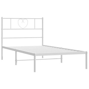 Weißes Metall Bettgestell 90x200 cm mit Herz-Kopfteil für Jugendzimmer oder Gästezimmer.