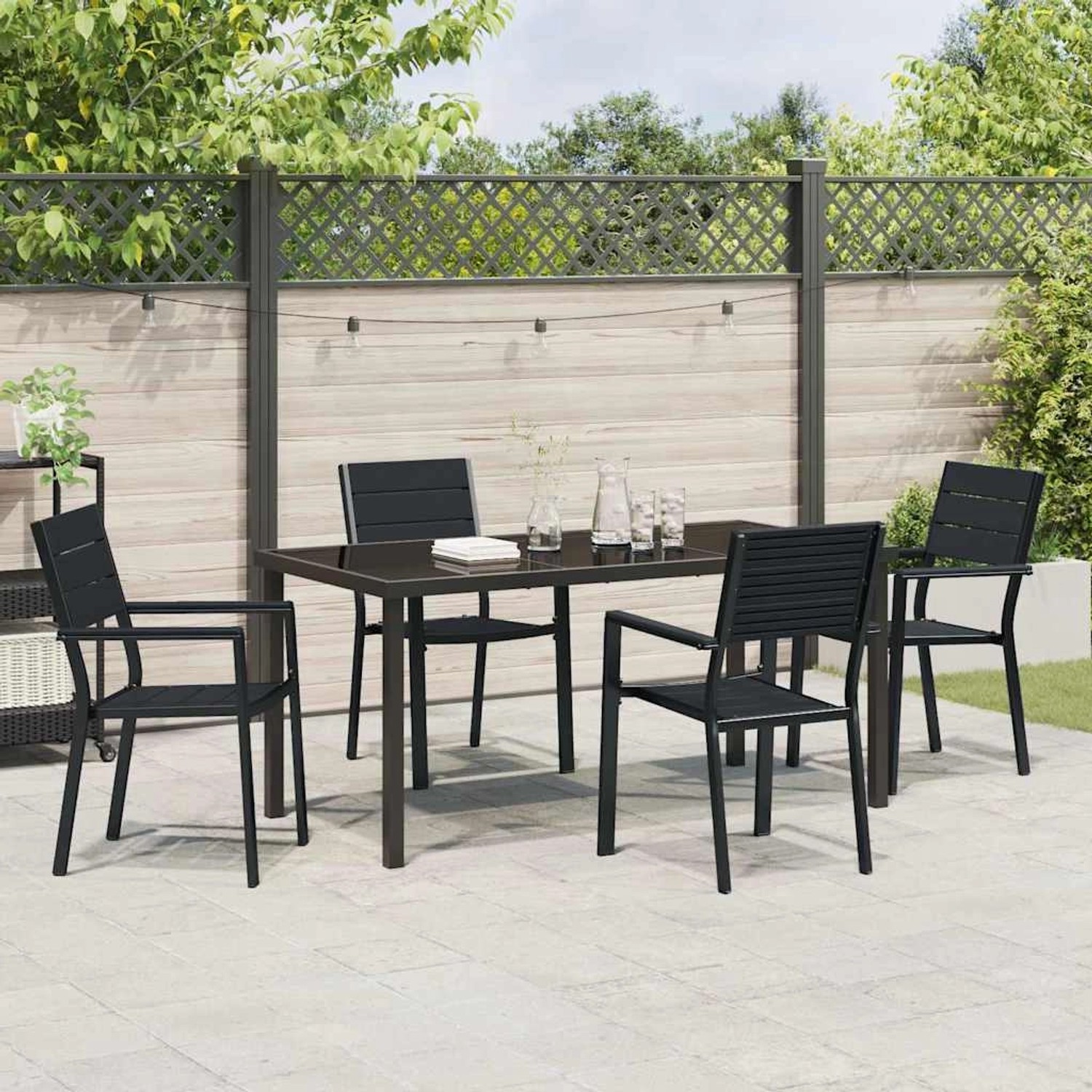 Schwarze 5-tlg. Garten Essgruppe von vidaXL aus HDPE. Modernes Design für Terrasse und Garten.