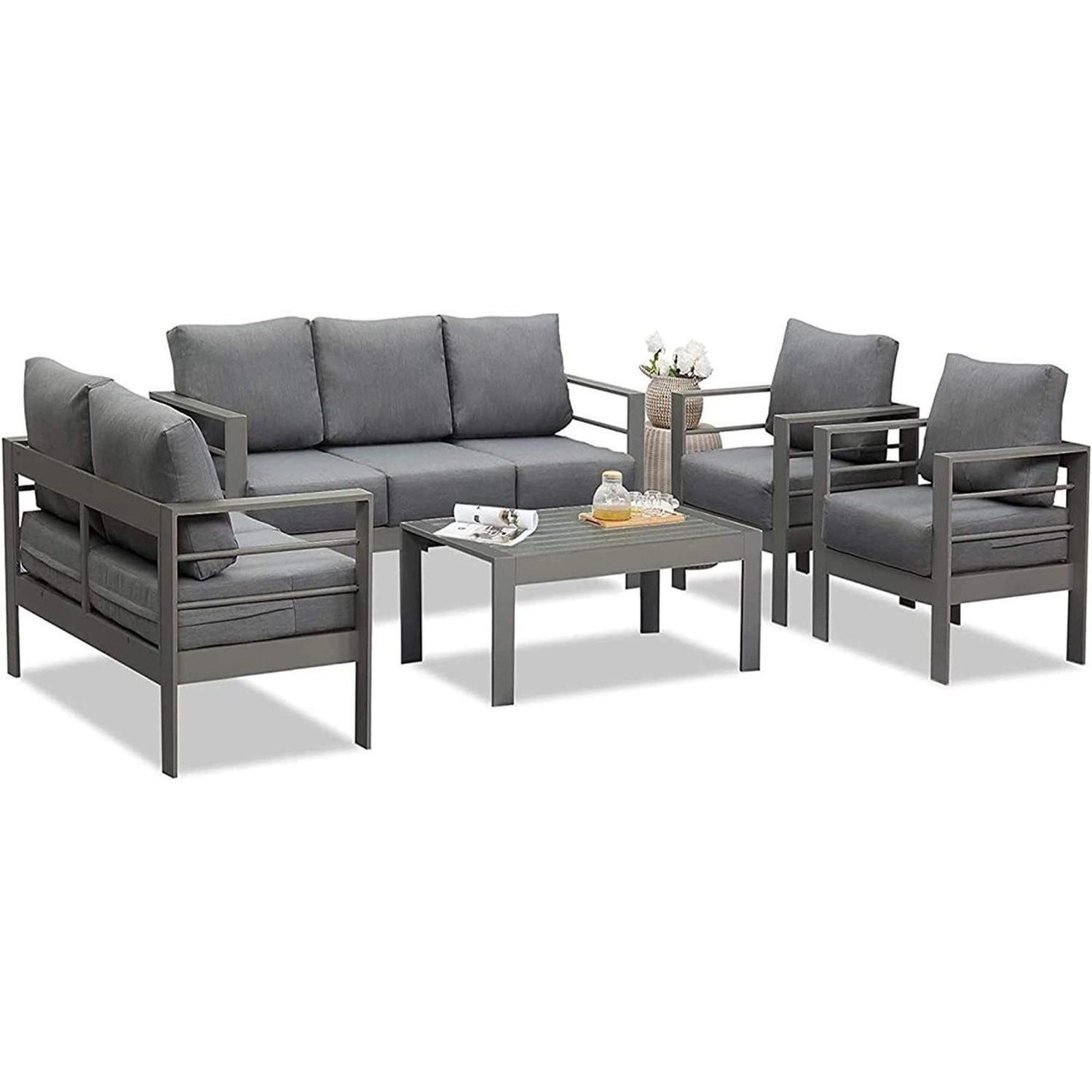 MeXo Gartenmöbel Set aus Aluminium Loungeset für 7 Personen Grau günstig online kaufen