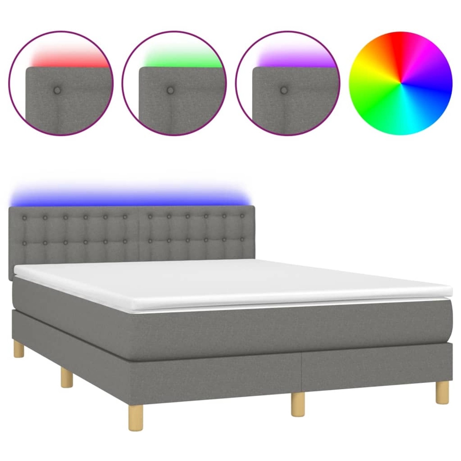 vidaXL Boxspringbett mit Matratze & LED Dunkelgrau 140x190 cm Stoff 3134030 günstig online kaufen