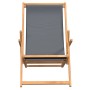 Klappbarer Strandstuhl aus Teakholz mit grauem Stoffbezug. Gartenstuhl für Strand und Camping.