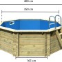Karibu Pool 1 A KDI Holzpool mit Leiter und blauer Innenfolie, Maße sind eingezeichnet.