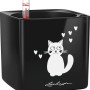 Schwarzer Lechuza Cube Glossy Cat Pflanztopf mit Katzenmotiv, 14x14x14 cm.