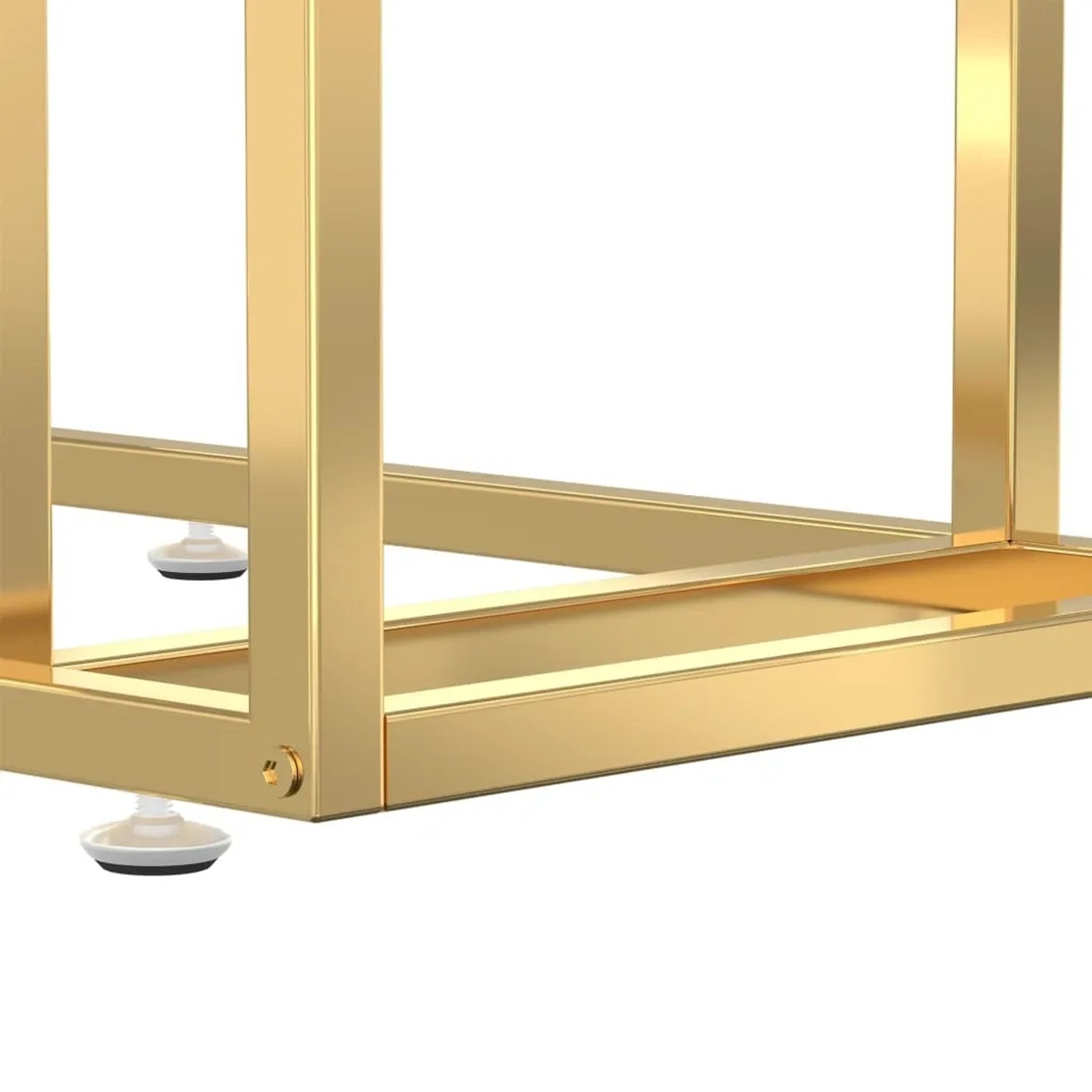 Detailansicht: Goldfarbenes Gestell des transparenten vidaXL Computer-Beistelltischs.