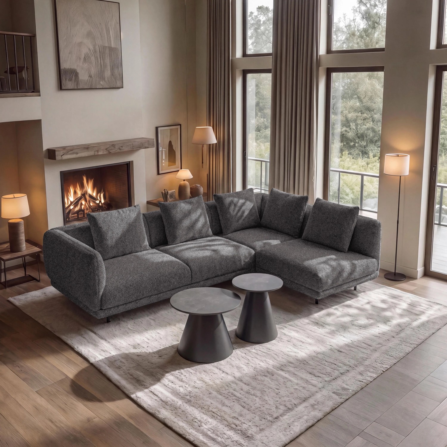 Bessagi Home Wohnlandschaft Celina Dunkelgrau Webstoff
