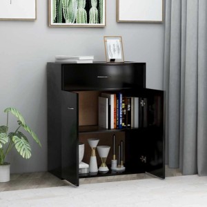 Schwarzes vidaXL Sideboard (60x30x75 cm) aus Holzwerkstoff mit Schublade und Türen.