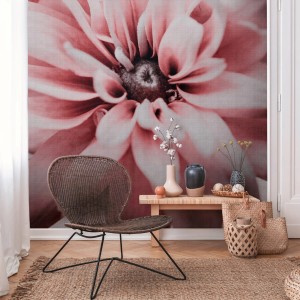 PROFHOME Fototapete mit Blumenmuster in Rosa, Weiß und Grau. Matte Oberfläche.