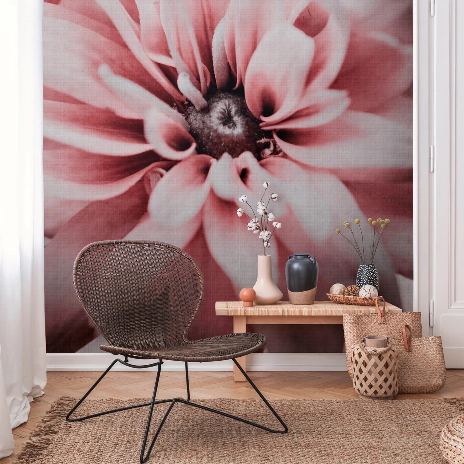 PROFHOME 382701-GU Fototapete Blumen Matt Rosa Weiß Grau 3,71 m x 2,8 m 0,5 günstig online kaufen