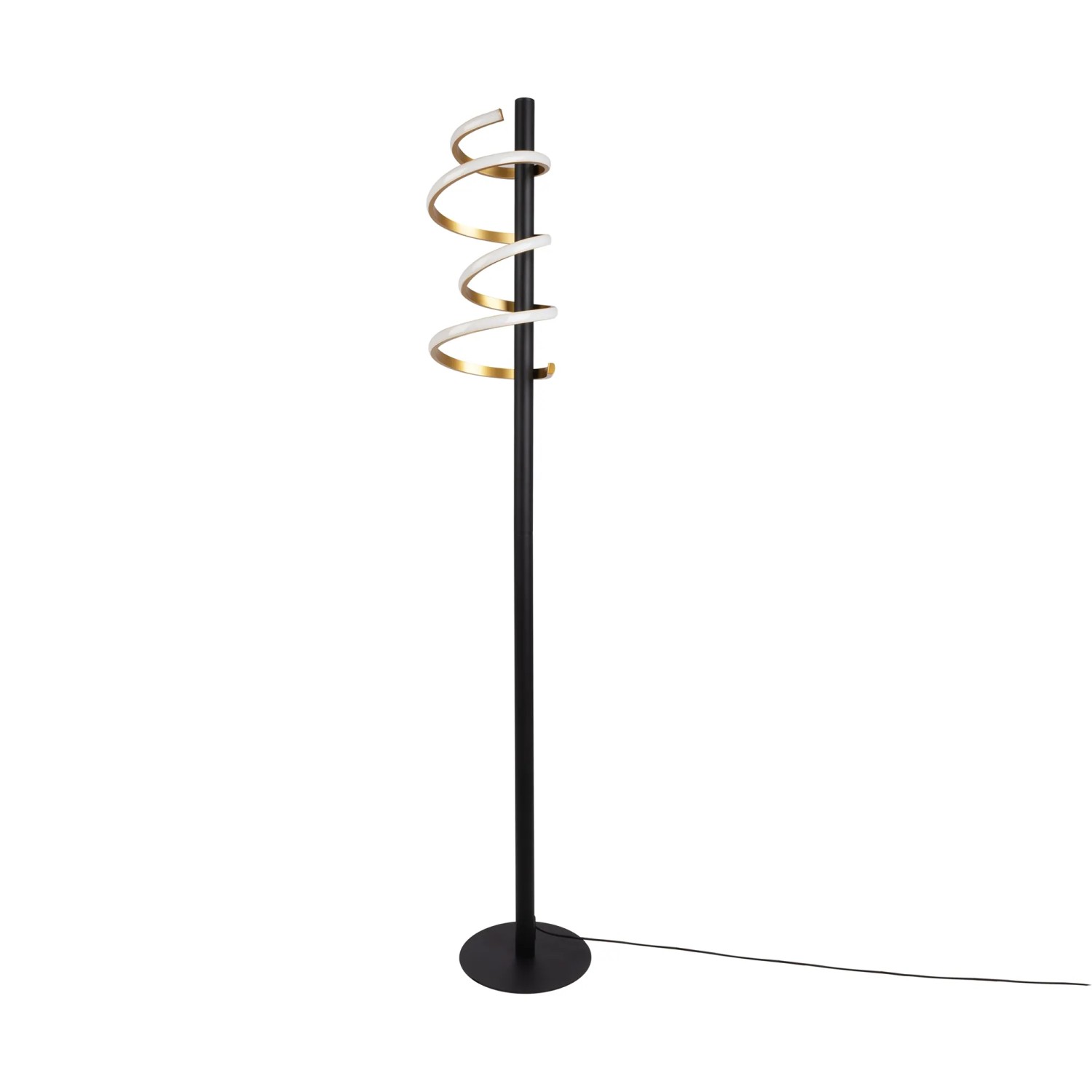 Näve LED-Stehleuchte Belleza in Schwarz/Gold/Weiß, spiralförmiges Design, 140 cm hoch.