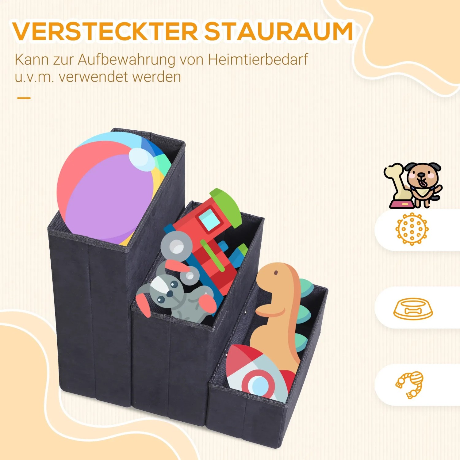 PawHut Haustiertreppe, faltbar, 3 Stufen mit Stauraum für Hundezubehör.