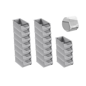 SuperSparSet: 18 graue Sichtlagerboxen (7,2L) mit Griffstange und Abdeckung. Ideal für Werkstatt & Lager.