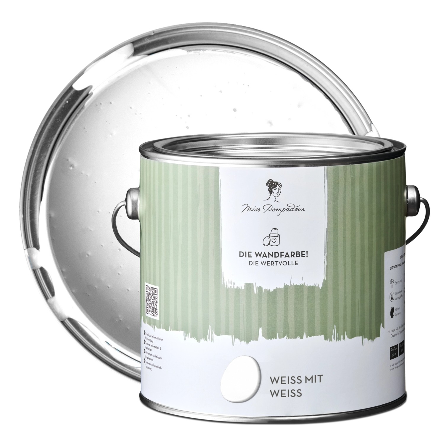MissPompadour Extramatte Wandfarbe Weiß mit Weiß 2,5L Hochdeckend Spritzfrei