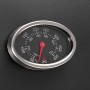 Detailaufnahme: Thermometer am Jamestown Holzkohlegrillwagen Jaxon zur Temperaturkontrolle.
