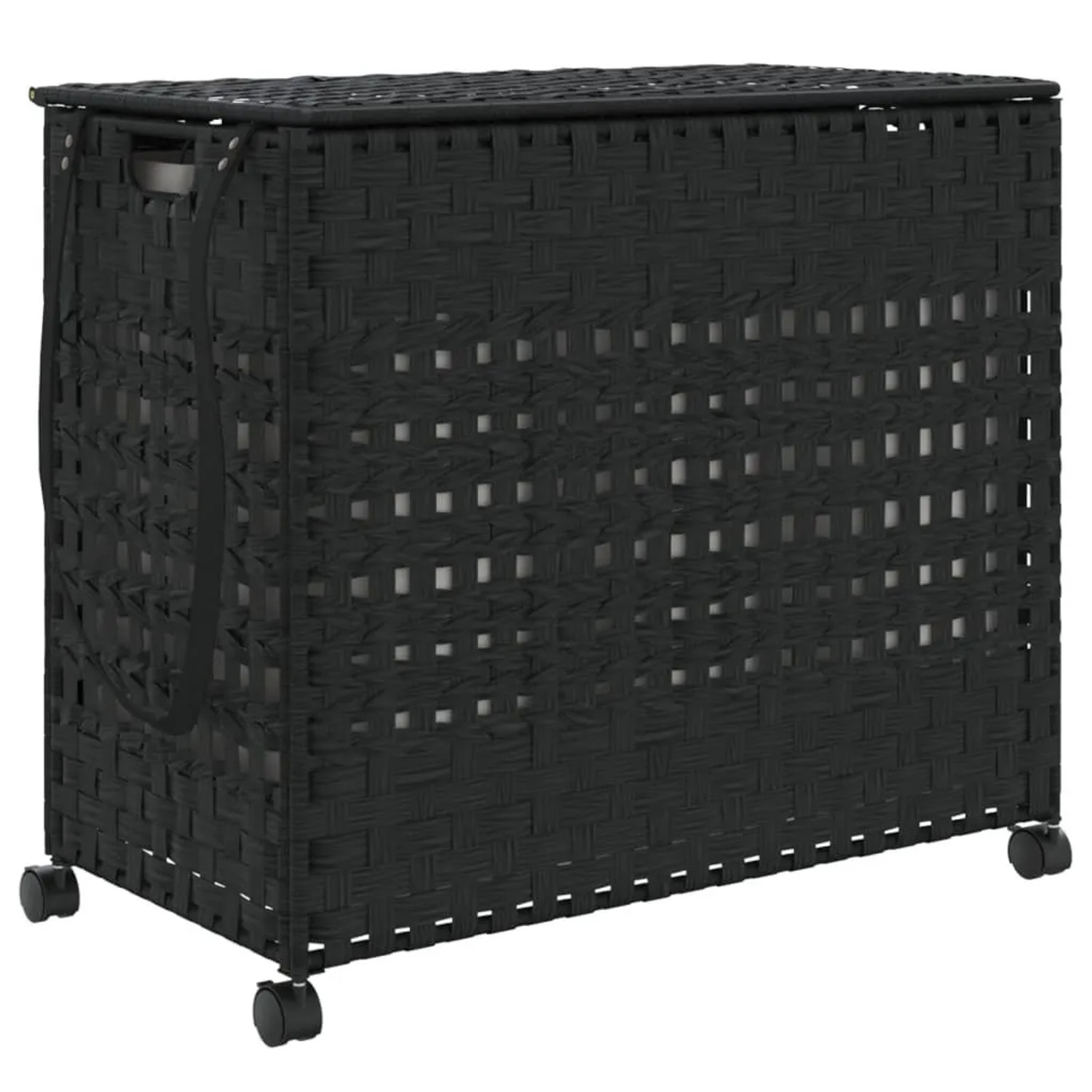 vidaXL Wäschekorb mit Rollen Schwarz 66x35x60 cm Rattan 372047