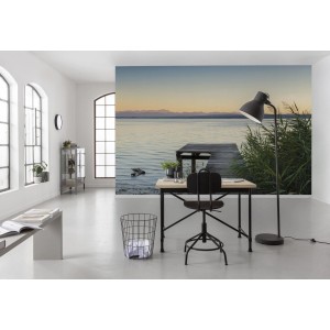 Sanders & Sanders Fototapete Wald in Blau, Grün und Grau, 450x280cm. Natur-Motiv für entspanntes Ambiente.