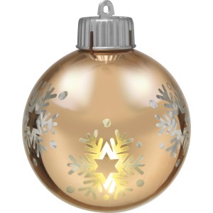Goldene LED-Weihnachtskugel mit Schneeflockenmuster, 8cm Durchmesser.