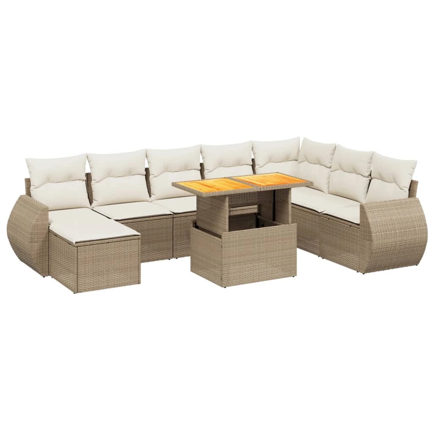 vidaXL 9-Tlg Garten-Sofagarnitur mit Kissen Beige Poly Rattan 3275851 günstig online kaufen