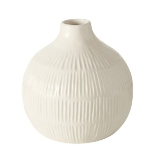 Beige-weiße Boltze Home Vase Kaylee, Ø 12 cm, mit Relief-Muster.