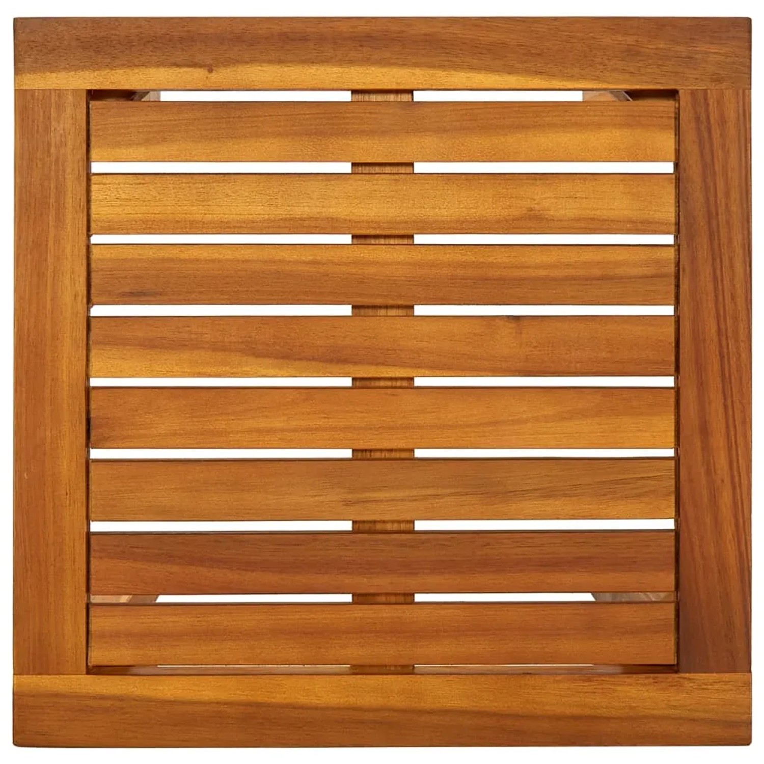 Detailansicht Tischplatte aus Akazienholz der vidaXL Sonnenliege mit Tisch.