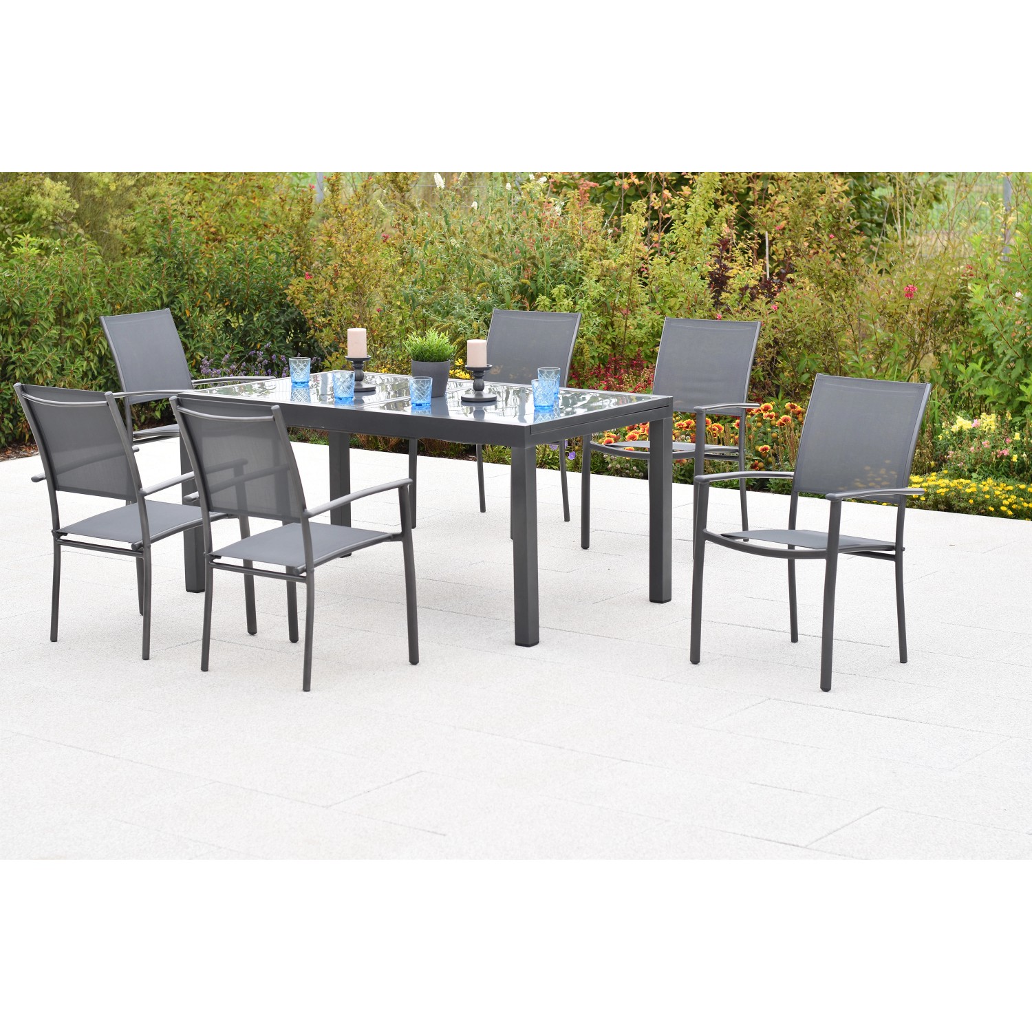 Merxx Milano Set 6-tlg. 7 Stapelsessel Gartentisch Ausziehbar 150 (210) x 9 günstig online kaufen