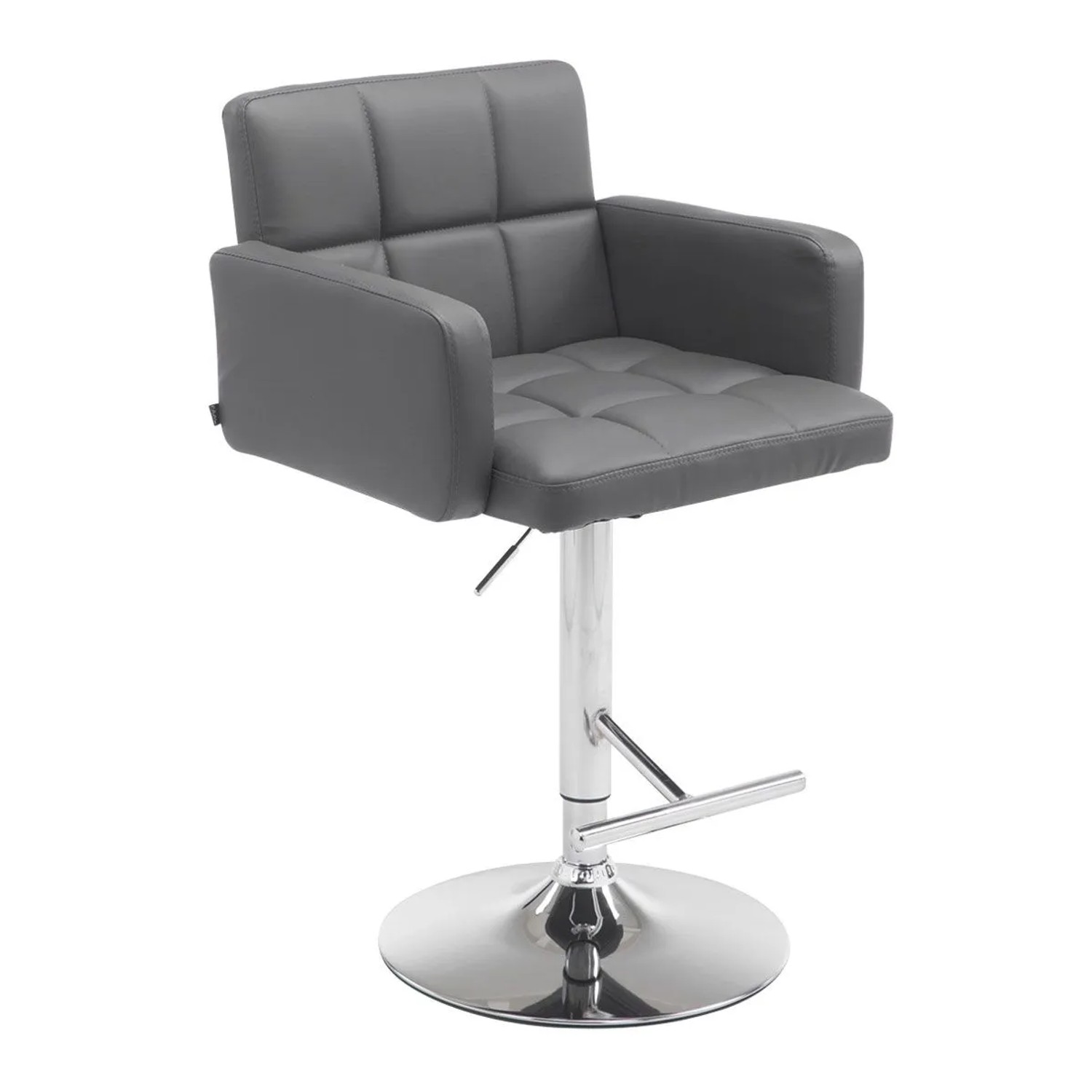 DELUKE Barhocker SUTUN Kunstleder Grau 60x56x93cm Silber Barstuhl Höhenverstellbar Mit Lehne Drehbar Tresenhocker Tresenstuhl