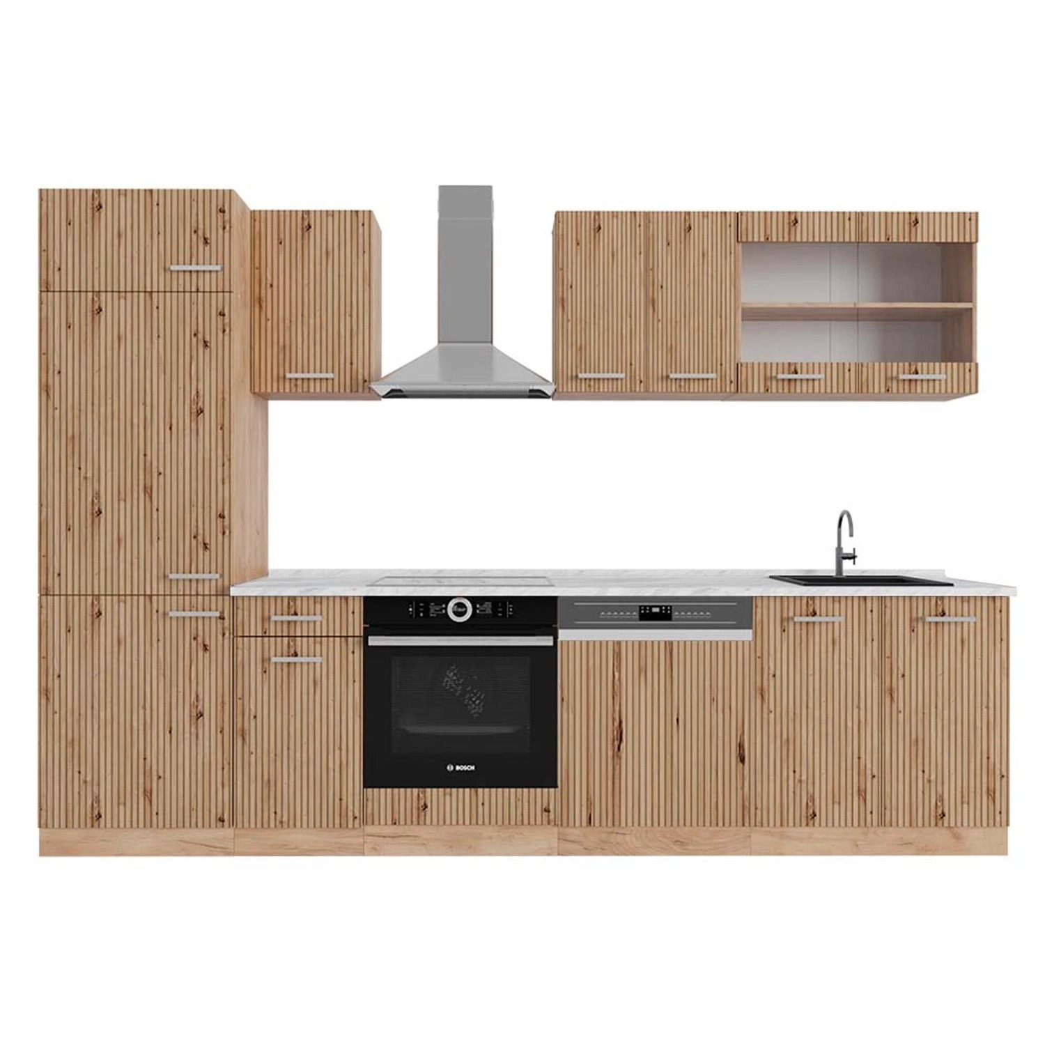 Vicco R-Line Küchenzeile Artisan-Eiche/Goldkraft Eiche 300 cm AP Marmor günstig online kaufen