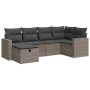 Graue 6-teilige Garten-Sofagarnitur aus Polyrattan mit Kissen und Stauraum.