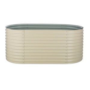 Blumfeldt High Grow Hochbeet, oval, sandfarben, 200x80x100 cm, aus Zink-Alu-beschichtetem Stahl.