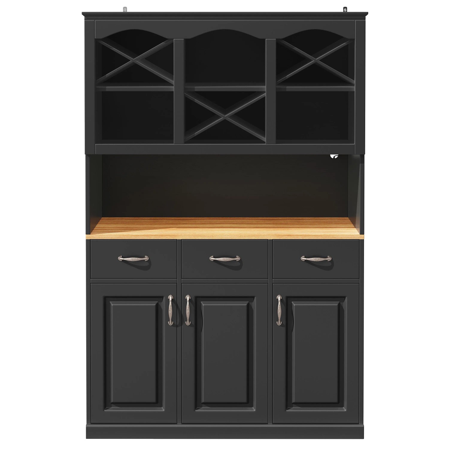 Merax Küchenschrank 120x40x180 cm Schwarz 3 Türen 3 Schubladen LED