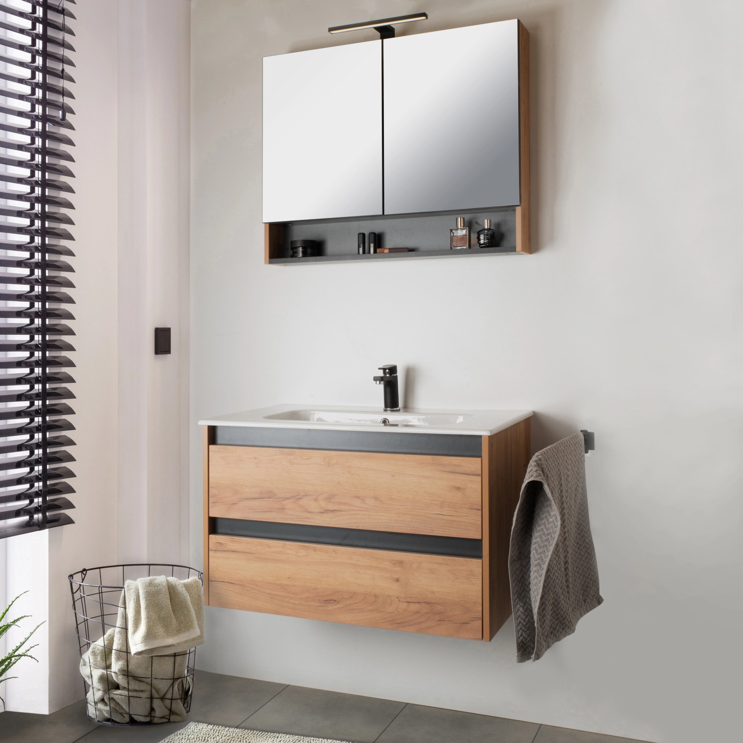 badmöbel-set cleo holzoptik anthrazit 80 cm 3-teilig bei obi