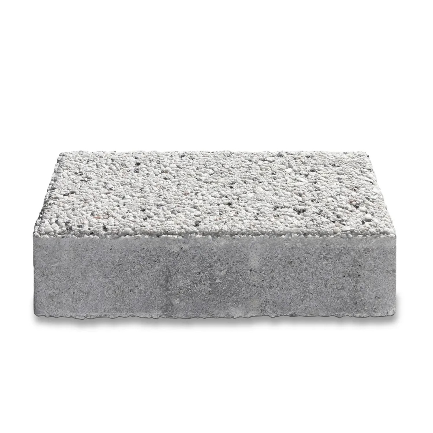 Rechteckiger, weiß gewaschener Betonpflasterstein, 20x10x6 cm, für Gartenwege und Terrassen.