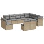 Beige vidaXL Garten-Sofagarnitur (12-tlg) aus Poly Rattan mit hellgrauen Kissen.