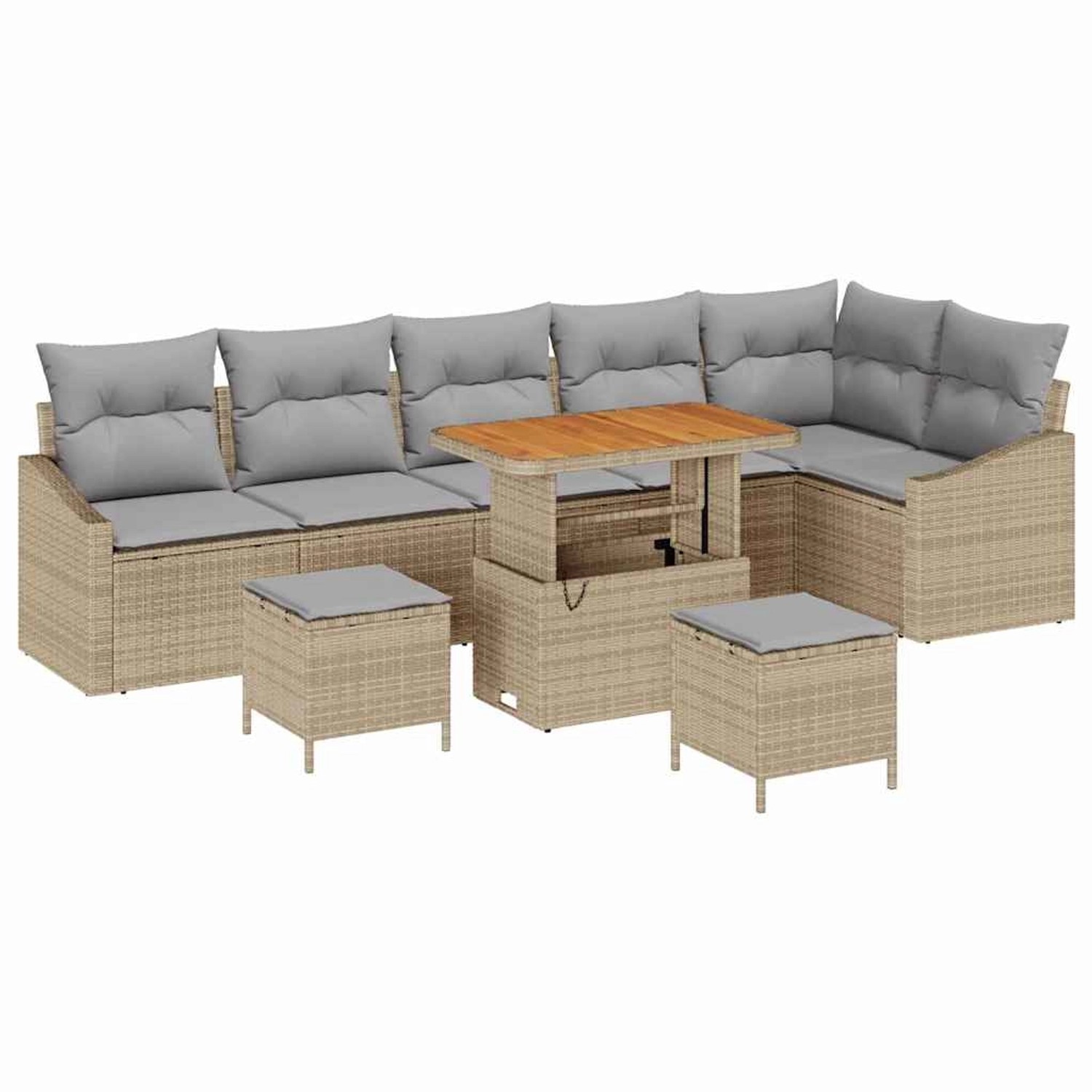 vidaXL Garten-Sofa-Set mit Kissen 9-Tlg Beige Poly Rattan 3362677 günstig online kaufen