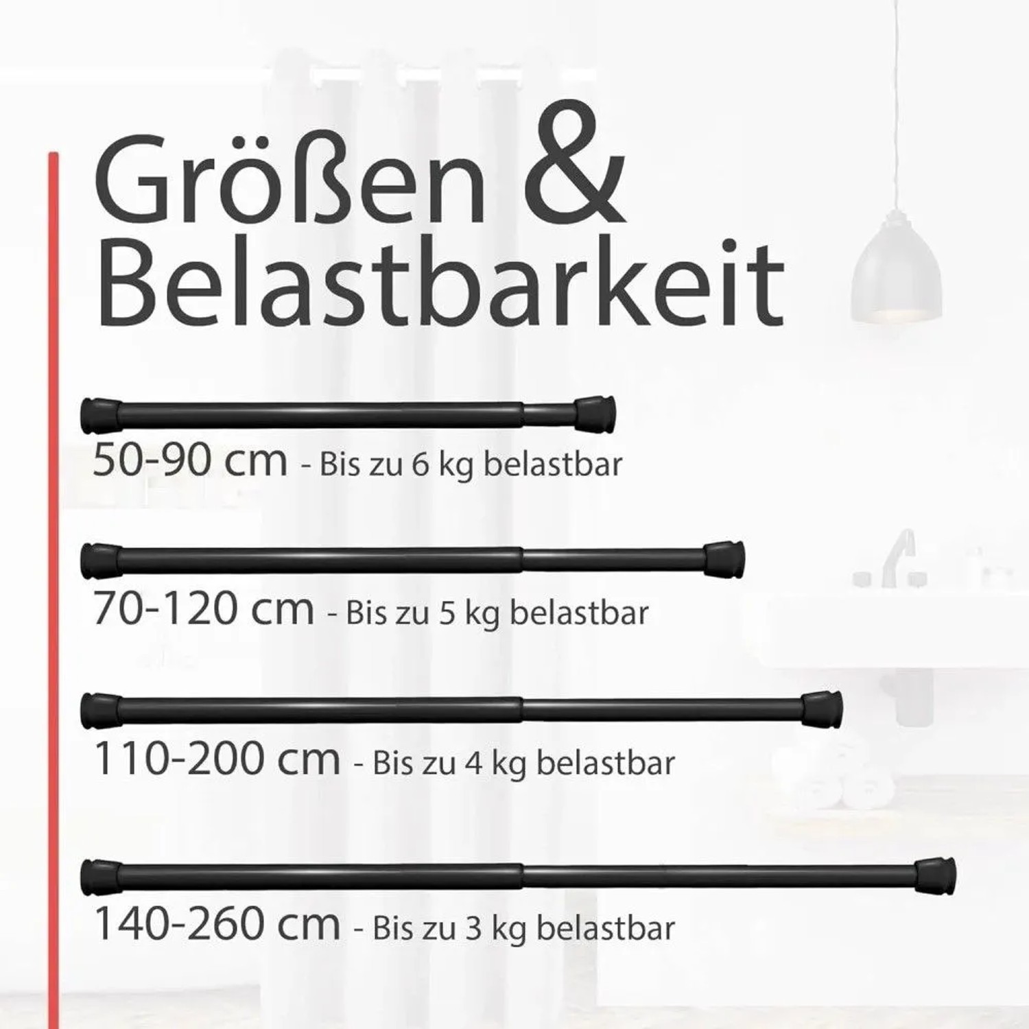 Bomoe Neptun Duschstange in Schwarz, verschiedene Größen und Belastbarkeiten.