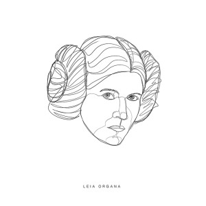 Schwarz-weißes Star Wars Leia Poster (40x50 cm) als minimalistische Linienzeichnung.