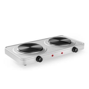 Wiltec Doppelkochplatte 2000W Kochplatte Elektrisch Gusseisen Camping Herdplatte