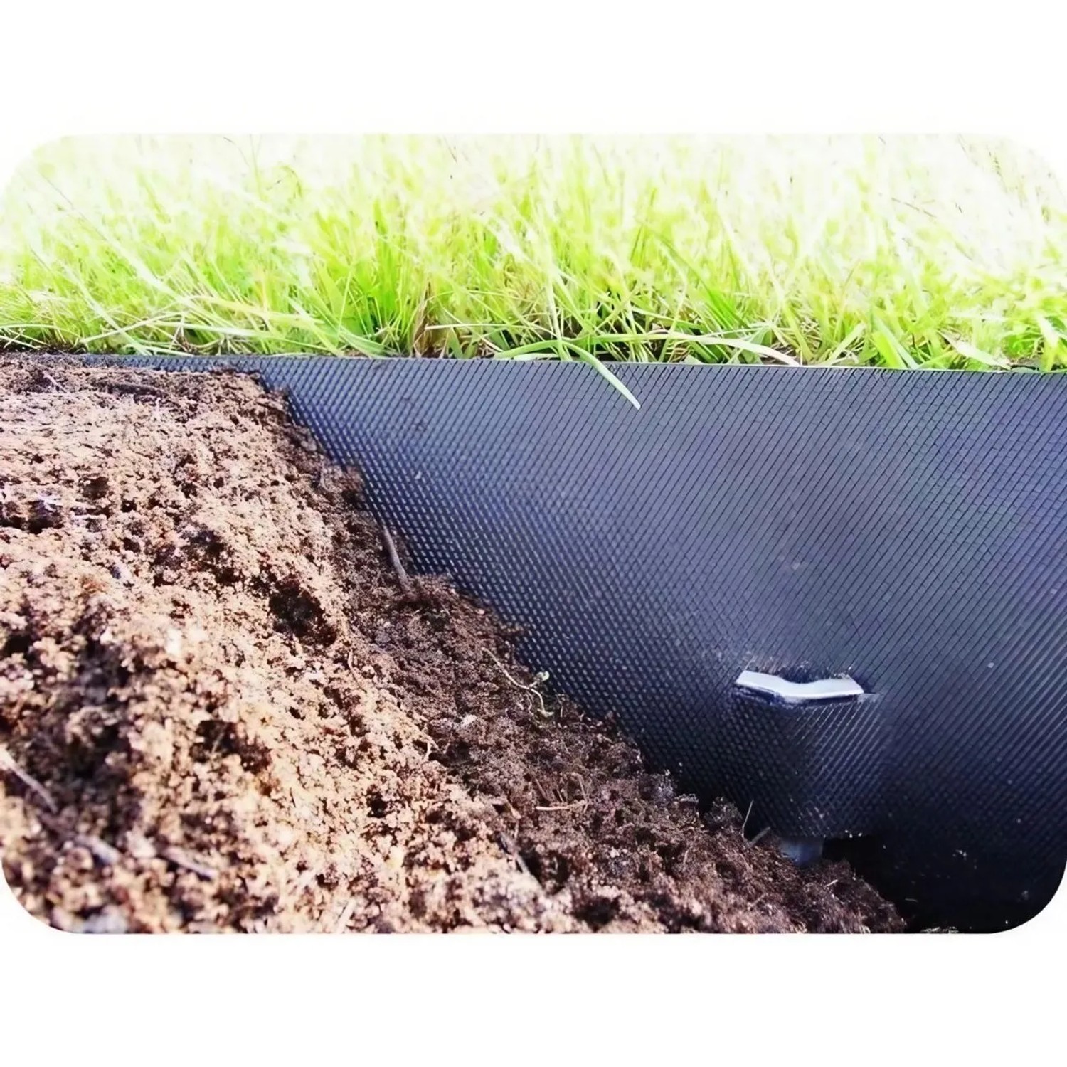 Green-Split Erdanker im Einsatz: Metallanker fixiert Rasenkante im Garten, 10er Set.