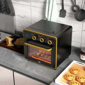 HOMCOM Minibackofen mit Umluft, 20L, schwarz mit goldenen Akzenten. Inkl. Backblech und Krümelblech.