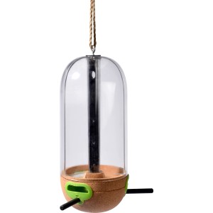 Dobar Futtersäule Pickbar mit 3 Kammern aus Naturkork, Acrylglas, mit Aufhängung.