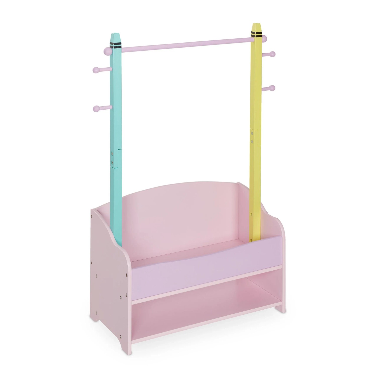 Relaxdays Kinderkleiderständer MDF Kiefernholz Rosa Gelb Türkis Mit Ablagen 100,5 cm x 71 cm x 30 cm 7,7 kg