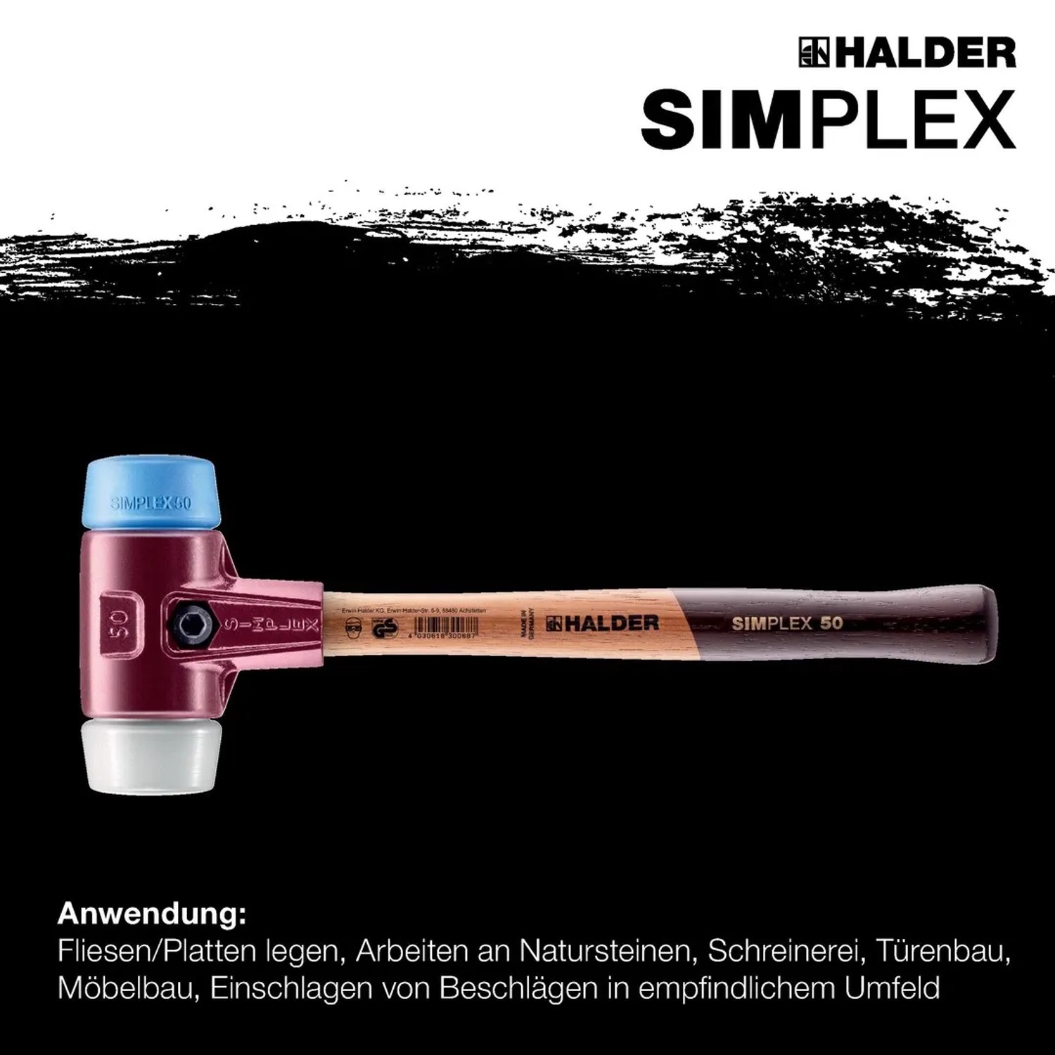 Halder Simplex Schonhammer Ø 80 mm Superplastik   TPE-soft Blau mit Tempergussgehäuse_5