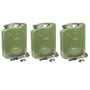 TRUTZHOLM 3x Benzinkanister Dieselkanister 20L Metall Ausgießer Halter Olivgrün