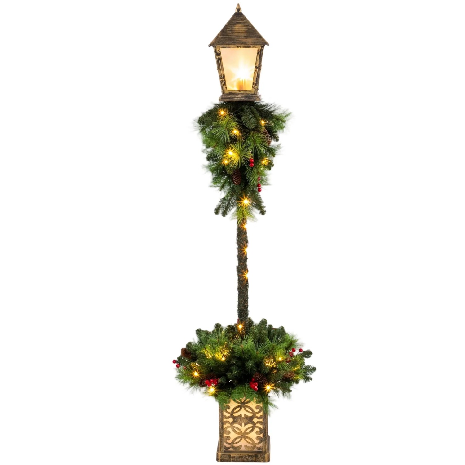 Outsunny Weihnachtslaterne PVC Metall Kunststoff 43 x 43 x 150 cm Grün
