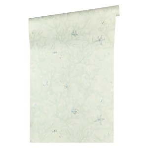 PROFHOME Vliestapete in Grün/Silber mit Naturmuster (Seesterne, Muscheln).