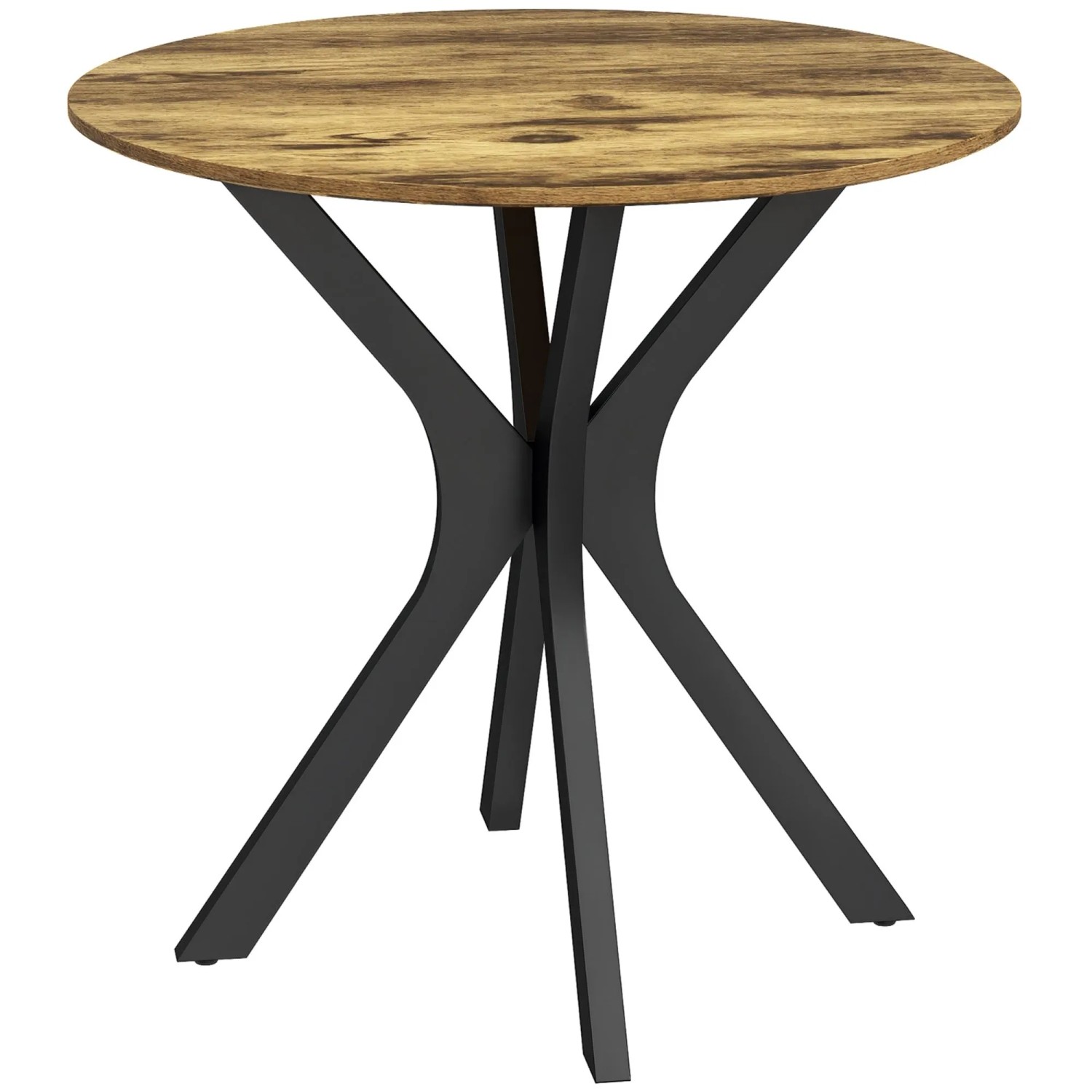 HOMCOM Esstisch für 2 Personen MDF Stahl Rustikal-Braun Ø78 x 75H cm