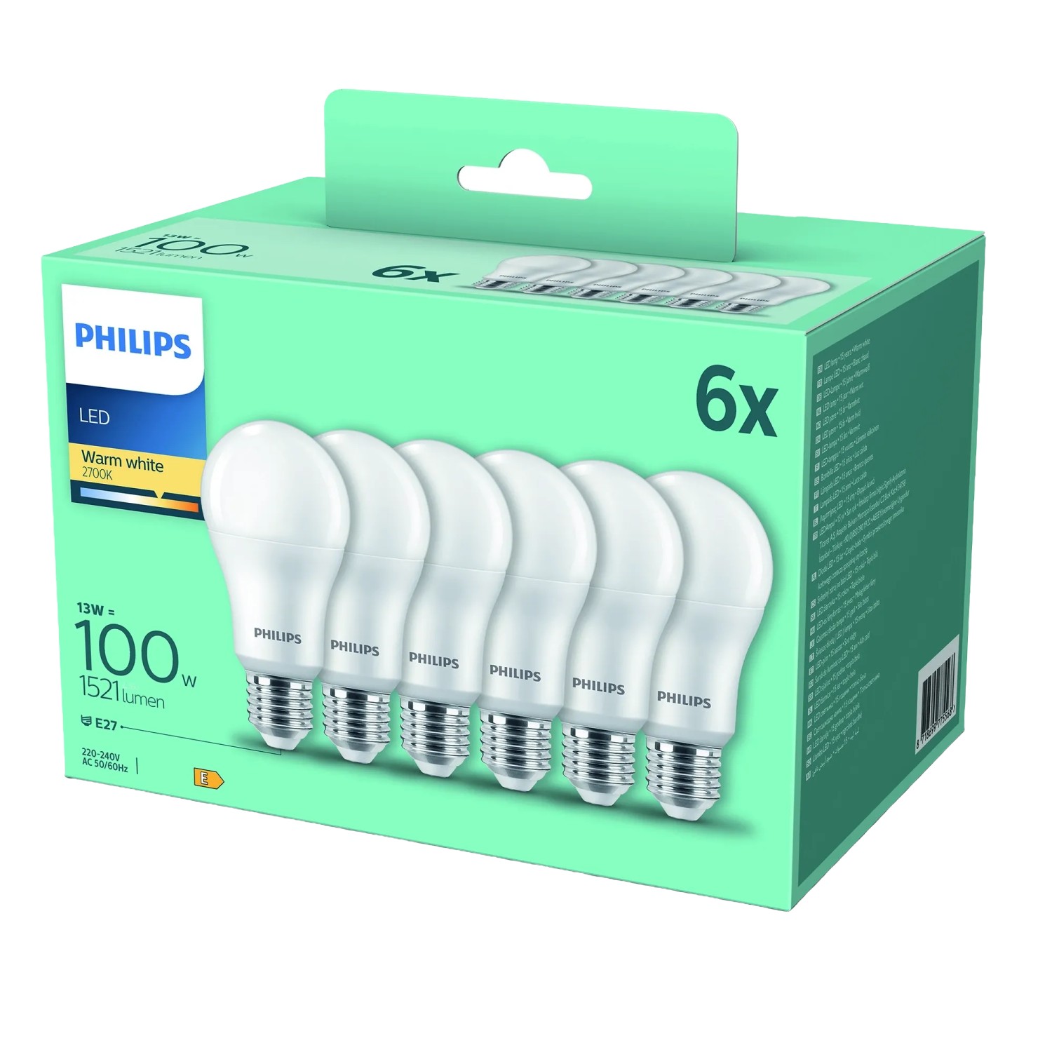 Philips Leuchtmittel E27 Glühlampenform 2.700 K 1521,m 13 W 6er Set