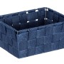 Dunkelblauer Wenko Aufbewahrungskorb Adria Mini aus Kunststoff-Geflecht, 19x9x14 cm.