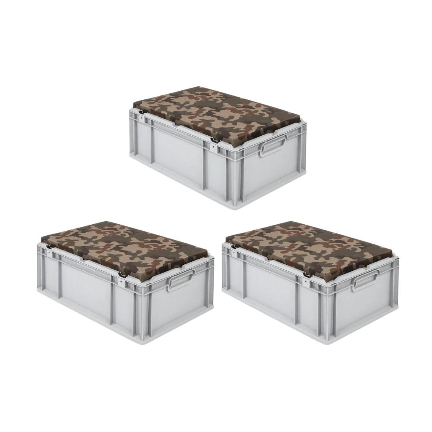 SparSet 3 x Eurobox NextGen Seat Box Camouflage HxBxT 26,5 x 40 x 60 cm 44 Liter Griffe Geschlossen Eurobehälter Sitzbox...