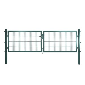 Grünes Solid Doppeltor aus Stahl mit Stabmattenfüllung, 100x300 cm, für den Gartenzaun.
